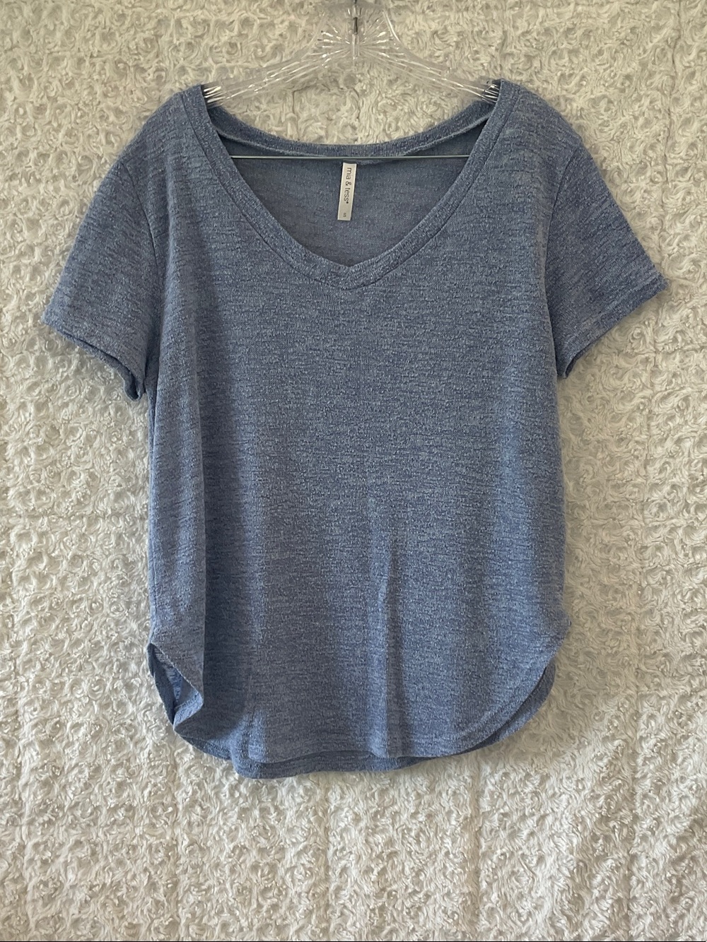 Relaxed V-Neck Short Sleeve Tee - Heather Blue